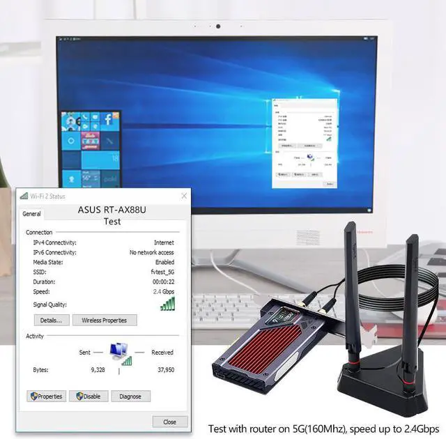 Alt view image 6 of 7 - DERAPID FV-AXE3000RGB WiFi 6E PCIe Gaming Network Card  5400Mbps, Ultra-Low Latency, OFDMA, RGB Lighting | Compatible with Intel AX210, Windows 10/11 (64-bit)