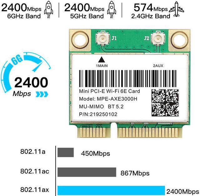 Alt view image 4 of 7 - DERAPID Wi-Fi 6E AX3000 Mini PCIe Wireless Card, Bluetooth 5.2, 802.11ax Tri-Band (6GHz/5GHz/2.4GHz), MU-MIMO, for Windows 11/10 64-bit Laptop/PC
