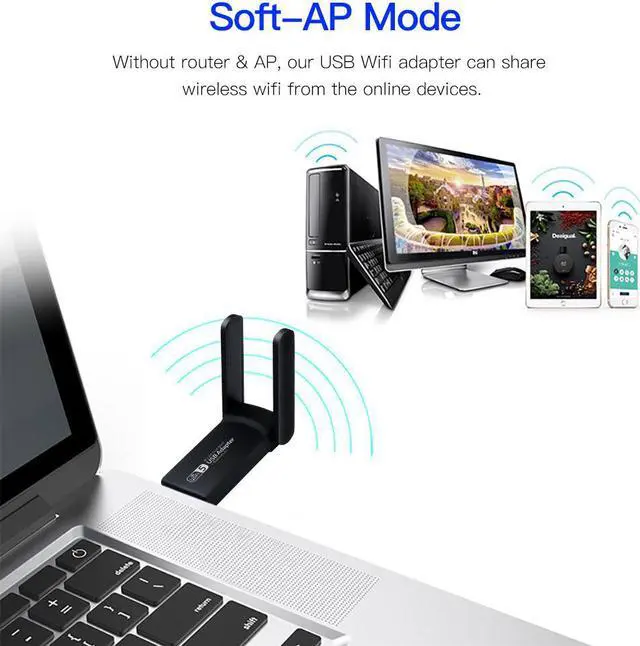 Alt view image 6 of 7 - DERAPID USB WiFi Bluetooth Adapter 1300Mbps Dual Band 2.4G 5G Wireless Network Receiver Mini USB Dongle for PC/Laptop/Desktop