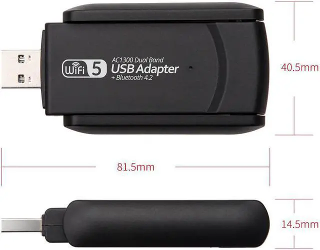 Alt view image 7 of 7 - DERAPID USB WiFi Bluetooth Adapter 1300Mbps Dual Band 2.4G 5G Wireless Network Receiver Mini USB Dongle for PC/Laptop/Desktop
