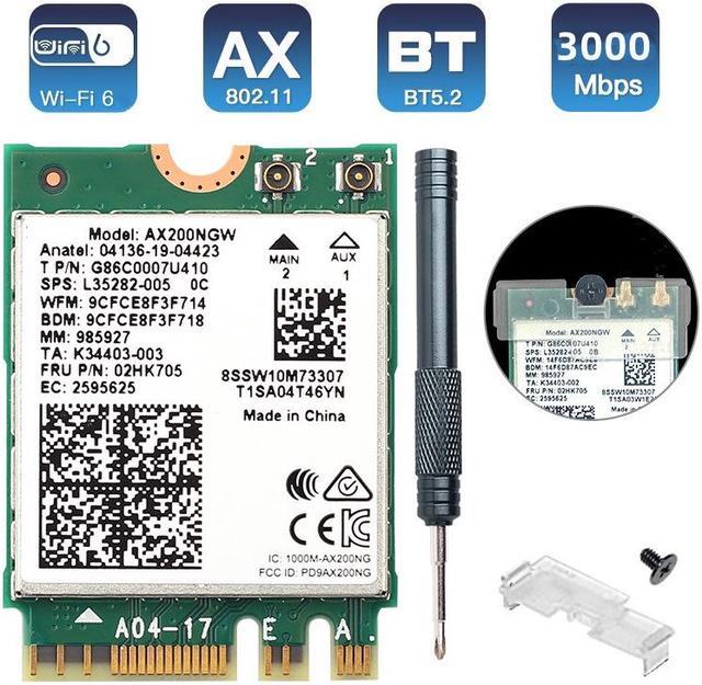 3000Mbps Wi-Fi 6 AX200 WiFi Card for PC Laptop 802.11AX NGFF M.2 Key A+E  Wireless Module MU-MIMO Dual Band 2.4GHz 5GHz AX200NGW Internal Network  Card