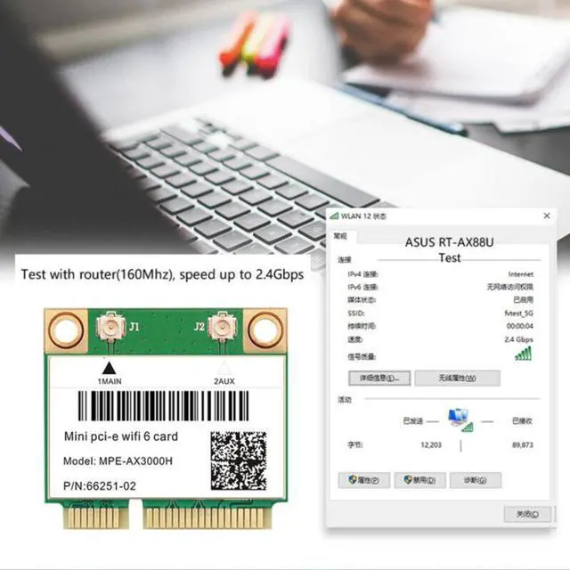 Alt view image 4 of 6 - DERAPID MPE-AX3000H WiFi 6 Dual Band 802.11ax Half Mini PCI-E WiFi Card with Bluetooth 5.2 - 3000Mbps MU-MIMOfor Windows 10/11 64 bit