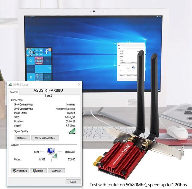 Alt view image 4 of 7 - DERAPID WiFi 6 AX1800 PCIe WiFi Card for PC with Bluetooth MT7921K Dual Band Wifi 6 1800Mbps Wireless Adapter 802.11ax with MU-MIMO OFDMA, High Gain Aantennas, Supports Windows 10/11 (64bit) Only