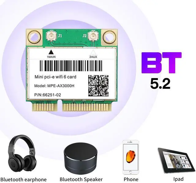 Alt view image 5 of 6 - DERAPID MPE-AX3000H WiFi 6 Dual Band 802.11ax Half Mini PCI-E WiFi Card with Bluetooth 5.2 - 3000Mbps MU-MIMOfor Windows 10/11 64 bit