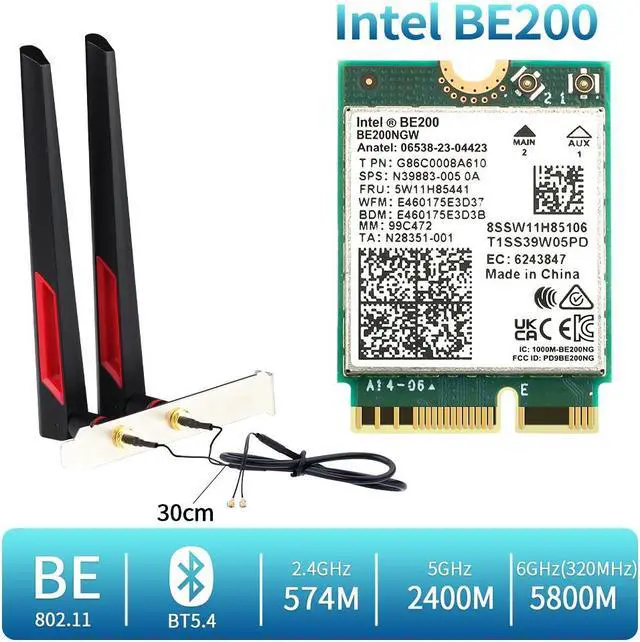 Alt view image 5 of 6 - DERAPID BE200NG Wi-Fi 7 Desktop Kit 8774Mbps (6G+5G+2.4G) with Bluetooth 5.4, 802.11 be200 M.2 WiFi Card Tri-Band Wireless Network Adapter for PC, Supports Windows 11, 10 (64bit) only.