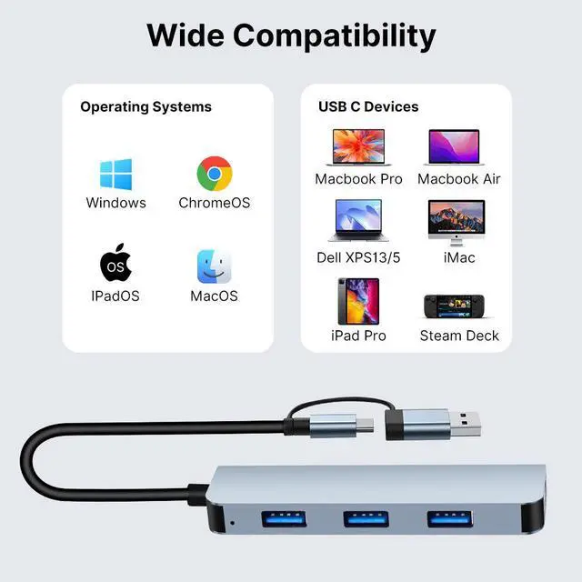 Alt view image 4 of 7 - DERAPID Aluminum 4 in 1 USB C Splitter USB HUB with USB 3.0,USB 2.0 for MacBook Laptops Desktops