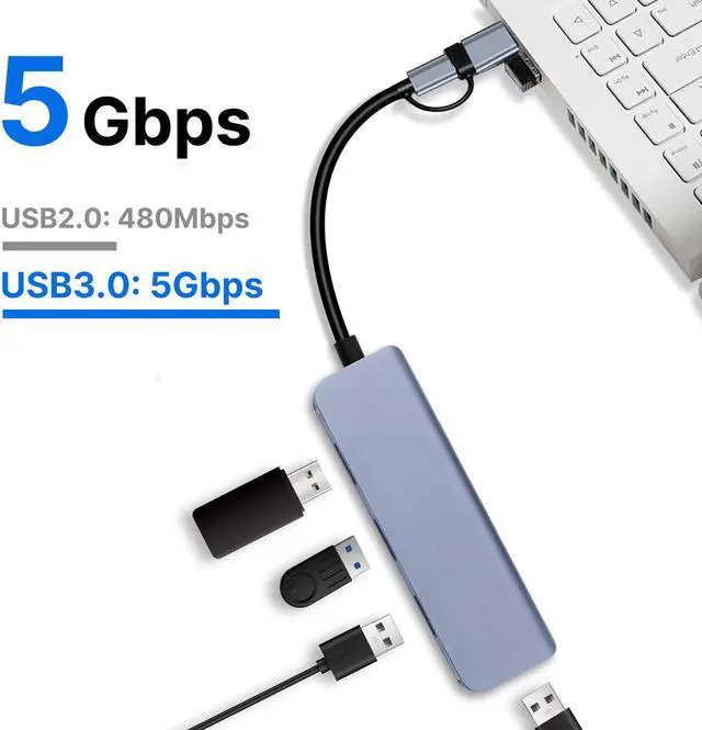 Alt view image 3 of 7 - DERAPID Aluminum 4 in 1 USB C Splitter USB HUB with USB 3.0,USB 2.0 for MacBook Laptops Desktops