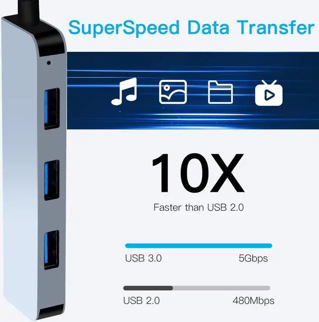 Alt view image 6 of 7 - DERAPID Aluminum 4 in 1 USB C Splitter USB HUB with USB 3.0,USB 2.0 for MacBook Laptops Desktops