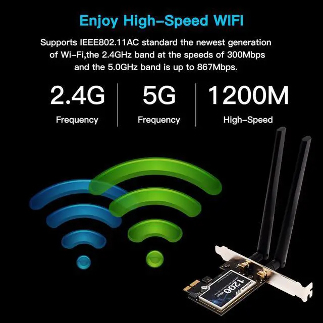 Alt view image 4 of 7 - DERAPID PCE-AC1200 PCIe WiFi Card for Desktop Wifi Bluetooth Card Dual Band PCI-E X1 Wireless Network Card 1200Mbps (2.4Ghz and 5Ghz) for Gaming Streaming Supports Windows 11/10, 8, 7 (32/64bit)