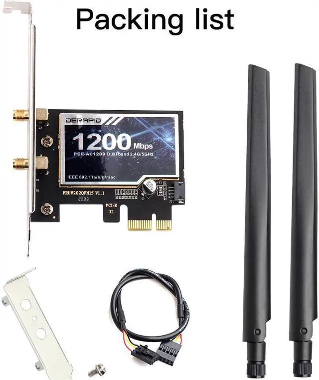 Alt view image 7 of 7 - DERAPID PCE-AC1200 PCIe WiFi Card for Desktop Wifi Bluetooth Card Dual Band PCI-E X1 Wireless Network Card 1200Mbps (2.4Ghz and 5Ghz) for Gaming Streaming Supports Windows 11/10, 8, 7 (32/64bit)