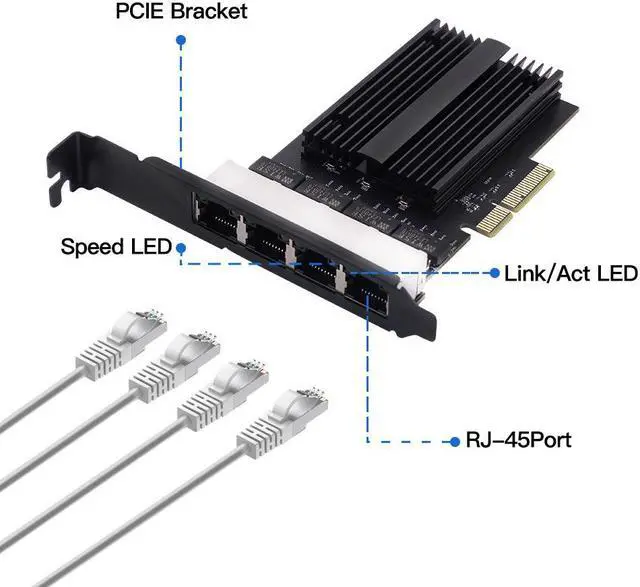 Alt view image 4 of 7 - DERAPID 4 Port Gigabit NIC for Desktop Gigabit Ethernet Network Adapter with Intel I226 Controller Quad RJ45 Port Network Interface Card for Gaming Office Support for Windows