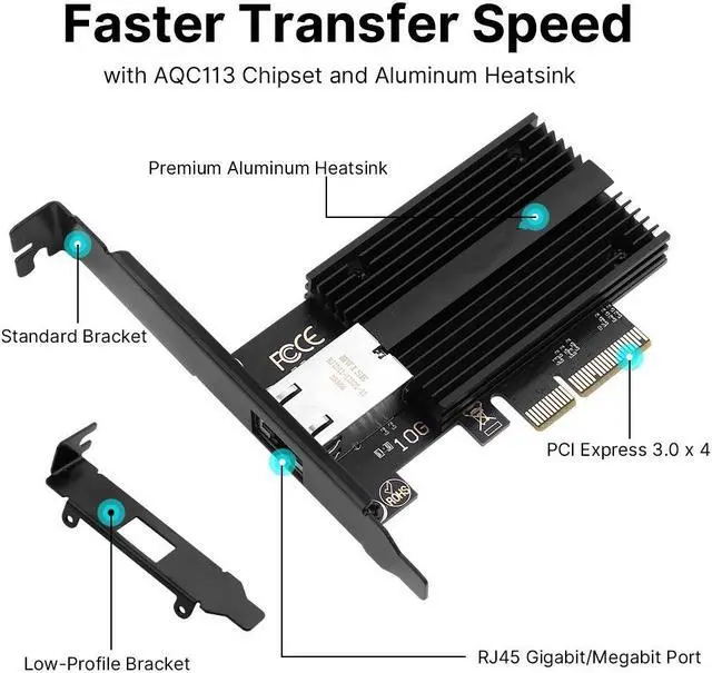 Alt view image 6 of 7 - DERAPID 10G Base-T PCI-e Network Card AQC113 Controller 10Gb Ethernet Adapter PCI-E X4 X8 X16 to RJ45 Port NIC Card for Gaming Offfice,Compatible with Windows10/11/Windows Server/Linux