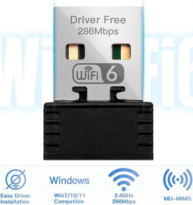 Main image of DERAPID AX300 Mini USB WiFi 6 Adapter,USB WiFi Adapter for Desktop PC Laptop, Portable USB Wireless Adapter WiFi Dongle for Windows 11/10/7, 2.4GHz Only, 286Mbps, WiFi 6 USB Easy Setup