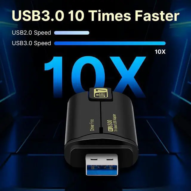 Alt view image 2 of 7 - DERAPID USB Wifi 7 Adapter Tri-band 2.4GHz 5GHz 6GHz for Desktop PC Wireless 802.11be Wi-Fi 7 USB3.0 Network Adapter Suppprts Windows 10/11