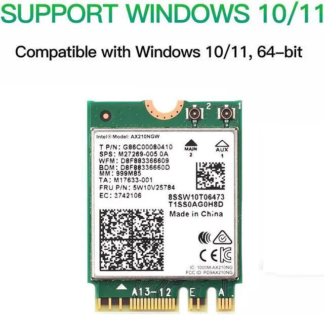 Alt view image 3 of 7 - DERAPID Wi-Fi 6E AX210NGW Wifi Card 5400Mbps AX5400 Tri-Band Wireless Bluetooth Adapter,802.11ax WiFi Card for Windows 10/11 PC, Laptop - 6GHz/5GHz/2.4GHz