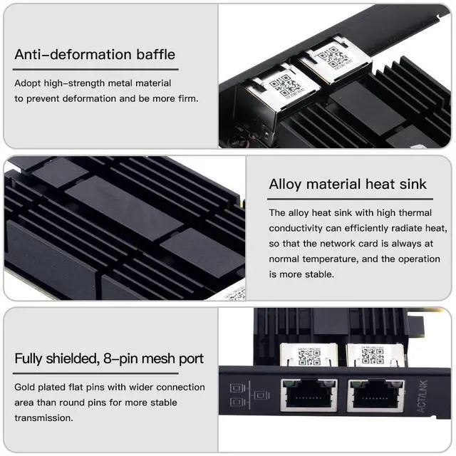 Alt view image 2 of 7 - DERAPID 2.5Gbps PCIe Network Card Dual RJ45 Port Adapter with Intel I226 Chipset for Desktop Gaming Office 2500/1000/100Mbps PCI Express Gigabit Ethernet NIC Card RJ45 LAN Port Controller
