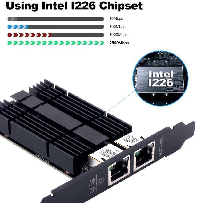 Alt view image 3 of 7 - DERAPID 2.5Gbps PCIe Network Card Dual RJ45 Port Adapter with Intel I226 Chipset for Desktop Gaming Office 2500/1000/100Mbps PCI Express Gigabit Ethernet NIC Card RJ45 LAN Port Controller