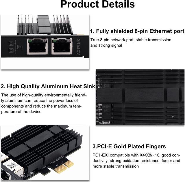 Alt view image 5 of 7 - DERAPID 2.5Gbps PCIe Network Card Dual RJ45 Port Adapter with Intel I226 Chipset for Desktop Gaming Office 2500/1000/100Mbps PCI Express Gigabit Ethernet NIC Card RJ45 LAN Port Controller