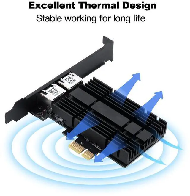 Alt view image 6 of 7 - DERAPID 2.5Gbps PCIe Network Card Dual RJ45 Port Adapter with Intel I226 Chipset for Desktop Gaming Office 2500/1000/100Mbps PCI Express Gigabit Ethernet NIC Card RJ45 LAN Port Controller