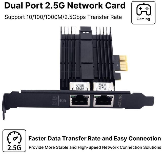 Alt view image 7 of 7 - DERAPID 2.5Gbps PCIe Network Card Dual RJ45 Port Adapter with Intel I226 Chipset for Desktop Gaming Office 2500/1000/100Mbps PCI Express Gigabit Ethernet NIC Card RJ45 LAN Port Controller