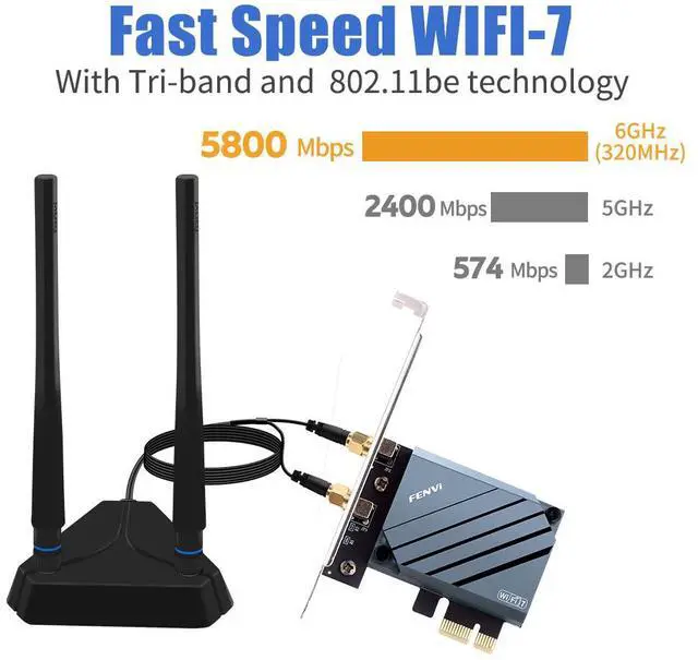 Alt view image 2 of 7 - DERAPID WiFi 7 PCIe Network Card with QCNCM865 Chip - Tri-Band 5800Mbps Wireless Adapter Bluetooth 5.3 High Gain Antennas Compatible with AMD Motherboards Only Compatible With Windows 11