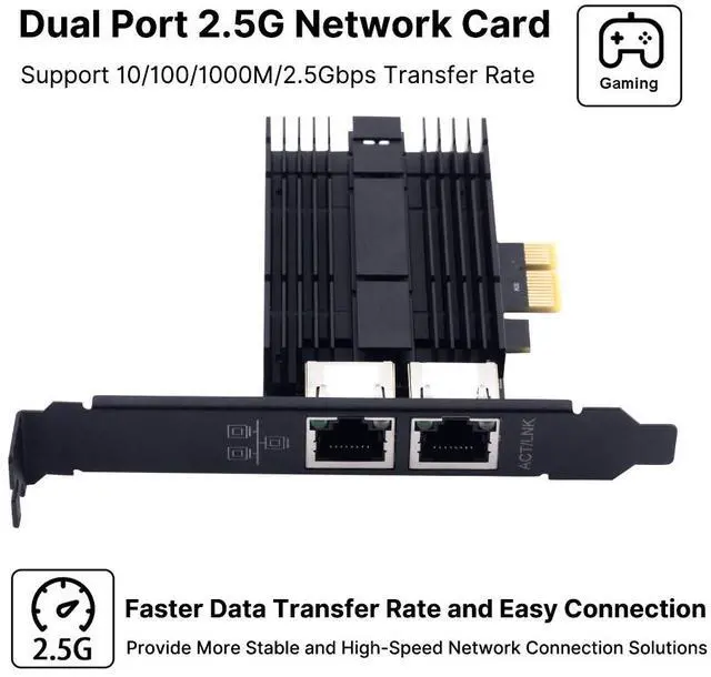 Alt view image 2 of 7 - DERAPID 2.5Gbps PCIe Network Card Dual RJ45 Port Adapter with Intel I226 Chipset for Desktop Gaming Office 2500/1000/100Mbps PCI Express Gigabit Ethernet NIC Card RJ45 LAN Port Controller