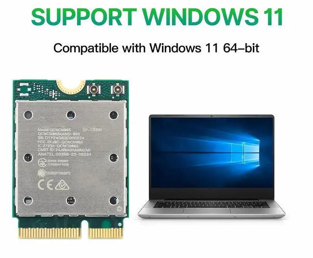Alt view image 5 of 7 - DERAPID QCNCM865 Wi-Fi 7 Card for PC, NGFF M.2 Key E, Tri-Band 6GHz 5GHz 2.4GHz, Bluetooth Adapter with Antenna, Compatible with Intel & AMD Motherboards, Windows 11 Only