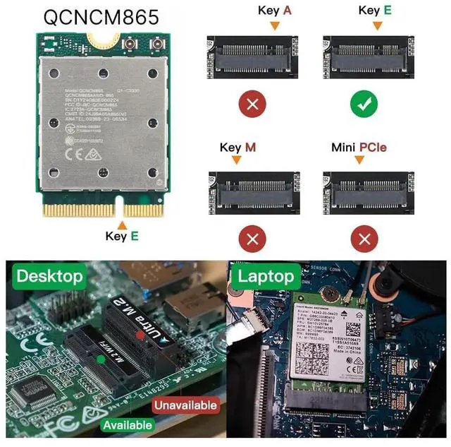 Alt view image 6 of 7 - DERAPID QCNCM865 Wi-Fi 7 Card for PC, NGFF M.2 Key E, Tri-Band 6GHz 5GHz 2.4GHz, Bluetooth Adapter with Antenna, Compatible with Intel & AMD Motherboards, Windows 11 Only