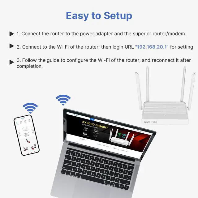 Alt view image 5 of 6 - DERAPID QCNCM865IAX3000 WiFi 6 Router  802.11ax Wireless Dual Band Gigabit Internet Router with 4 * High-Gain Antennas, 4 Gigabit Lan Ports, Support MU-MIMO WPA3