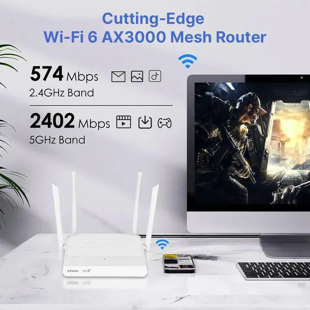 Alt view image 3 of 6 - DERAPID QCNCM865IAX3000 WiFi 6 Router  802.11ax Wireless Dual Band Gigabit Internet Router with 4 * High-Gain Antennas, 4 Gigabit Lan Ports, Support MU-MIMO WPA3