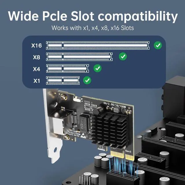 Alt view image 2 of 7 - DERAPID 5Gb Base-T Network Card, RTL8126 Controller 5G PCIe Ethernet Adapter, PCIe to RJ45 Port NIC Card, for Windows10/11/Windows Server/Linux