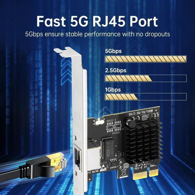 Alt view image 7 of 7 - DERAPID 5Gb Base-T Network Card, RTL8126 Controller 5G PCIe Ethernet Adapter, PCIe to RJ45 Port NIC Card, for Windows10/11/Windows Server/Linux