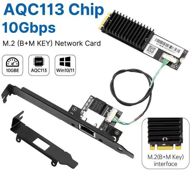 Main image of DERAPID 10G Ethernet Card, Multi-Gigabit NIC with AQC113 Chip, M.2 B+M Key to RJ45 10G/5G/2.5G/1G/100M Adapter for Desktop