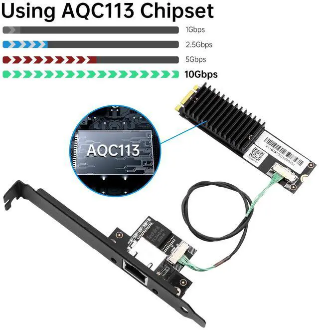 Alt view image 2 of 7 - DERAPID 10G Ethernet Card, Multi-Gigabit NIC with AQC113 Chip, M.2 B+M Key to RJ45 10G/5G/2.5G/1G/100M Adapter for Desktop