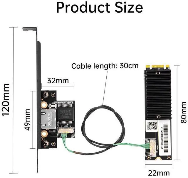 Alt view image 5 of 7 - DERAPID 10G Ethernet Card, Multi-Gigabit NIC with AQC113 Chip, M.2 B+M Key to RJ45 10G/5G/2.5G/1G/100M Adapter for Desktop
