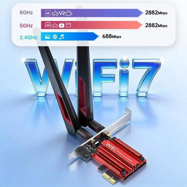 Alt view image 5 of 7 - DERAPID BE6500 PCIE WiFi 7 Card Tri-Band 6G/5G/2.4Ghz Bluetooth 5.4 Wireless Network Adapter for Desktop, OFDMA, 802.11be, Compatible with Intel/AMD Windows 10/11 (64-Bit)