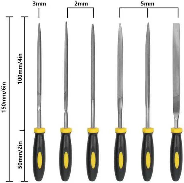 Alt view image 2 of 7 - 6Pcs File Set, 5.5in Needle Files, 3 mm Diameter Carbon Steel File Kit with Handle, Suitable for Metal, Wood, Glass, Plastic, Leather, Jewelry