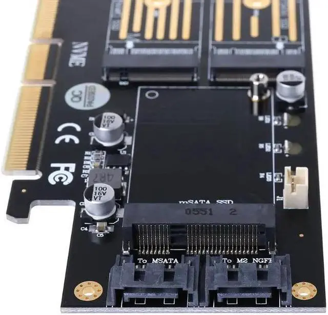 Alt view image 2 of 5 - PCI E 3.0 X16 to M.2 SSD PCIE to M2 Adapter Raiser M Key B Key mSATA 2x7Pin SATA Port NVME M2 SSD AHCI mSATA 3in1 Riser Card83XB