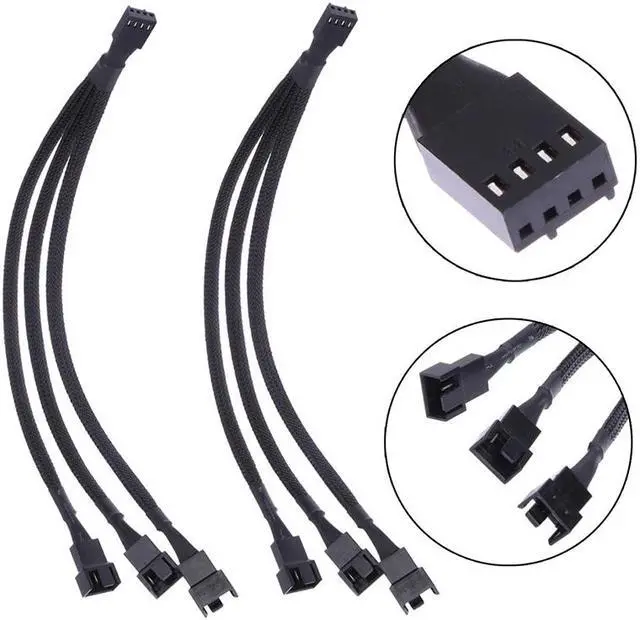 Alt view image 3 of 6 - Lejiahong 5Pcs 4 Pin 1 to 3 Way Extension Cable PWM Fan Splitter Cable Splitter Sleeved Adapter Connector Fan Extension Cable