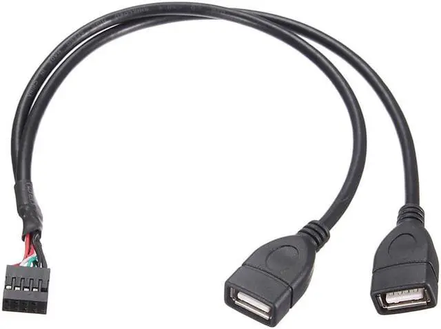 Alt view image 3 of 6 - Misskit High Quality MotherBoard 9Pin Turns USB2.0 Two Extension Line Main board Female Header to Dual USB 2.0 Female Adapter Cable 19"