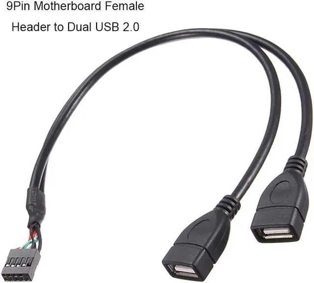 Alt view image 2 of 6 - Misskit High Quality MotherBoard 9Pin Turns USB2.0 Two Extension Line Main board Female Header to Dual USB 2.0 Female Adapter Cable 19"
