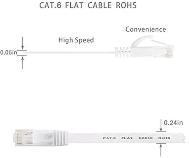 Alt view image 4 of 6 - Cat 6 Ethernet Cable 50 ft White - Flat Internet Network Lan patch cords – Solid Cat6 High Speed Computer wire With clips& Snagless Rj45 Connectors for Router, modem – faster than Cat5e/Cat5 - 50 feet