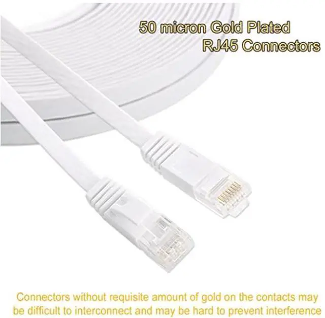 Alt view image 2 of 6 - Cat 6 Ethernet Cable 50 ft White - Flat Internet Network Lan patch cords – Solid Cat6 High Speed Computer wire With clips& Snagless Rj45 Connectors for Router, modem – faster than Cat5e/Cat5 - 50 feet