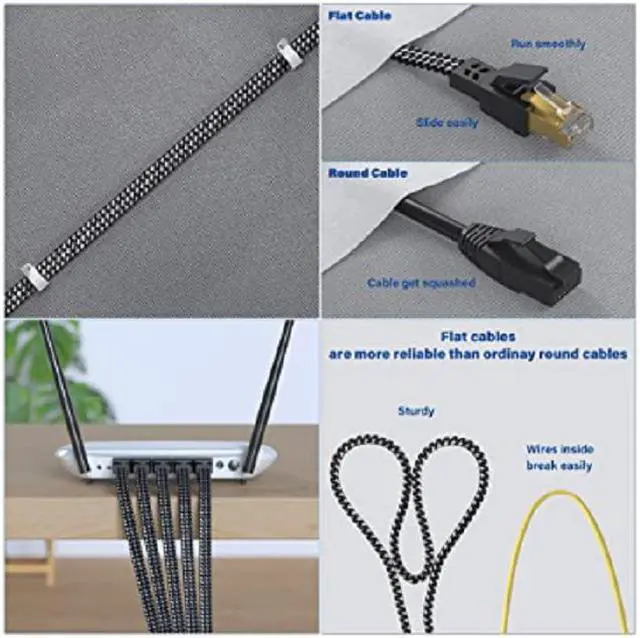 Alt view image 6 of 6 - Cat 8 Ethernet Cable 15 ft, 26AWG Nylon Braided High Speed Heavy Duty Cat8 Network LAN Patch Cord, 40Gbps 2000Mhz SFTP RJ45 Flat Cable Shielded in Wall, Indoor&Outdoor for Modem/Router/Gaming/PC