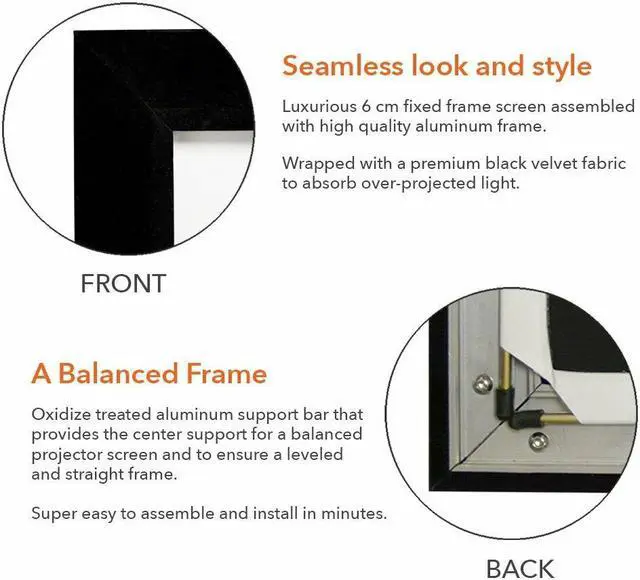 Alt view image 5 of 7 - QualGear® QG-PS-FF6-169-150-S 16:9 Fixed Frame Projector Screen, 150-Inch 3D High Reflective Silver 2.5 Gain