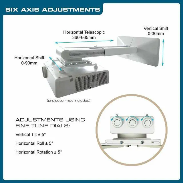 Alt view image 2 of 8 - QualGear® QG-PM-FT1-WHT Universal Projector Wall Mount with Fine Tune Adjustments