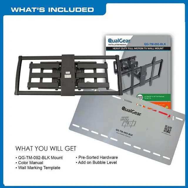 Alt view image 5 of 6 - QualGear® Heavy Duty Full Motion TV Wall Mount for 60-100 Inch Flat Panel and Curved TVs, Black (QG-TM-092-BLK) [UL Listed]