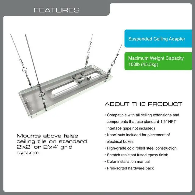 Alt view image 3 of 11 - QualGear® QG-PRO-PM-SCA-W Pro-AV Suspended Ceiling Adapter for 1.5