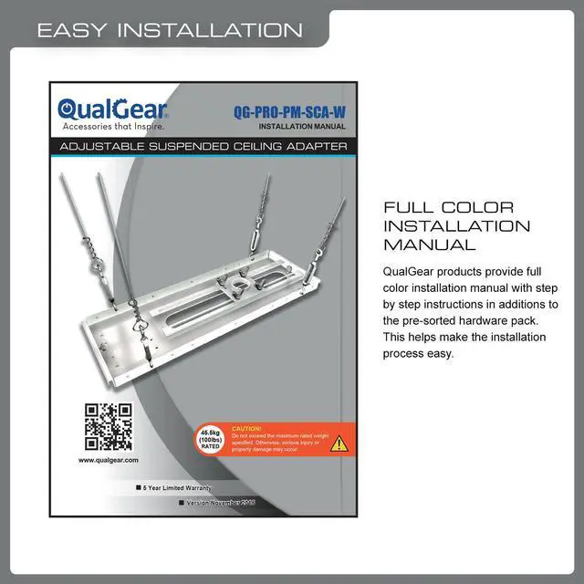 Alt view image 5 of 11 - QualGear® QG-PRO-PM-SCA-W Pro-AV Suspended Ceiling Adapter for 1.5