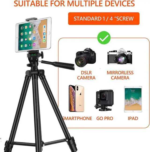 Alt view image 6 of 7 - Phone Tripod 50’’ Extendable Lightweight Aluminum Tripod Stand with Universal Cell Phone/Tablet Holder, Remote Shutter, Compatible with Smartphone & Tablet & Camera